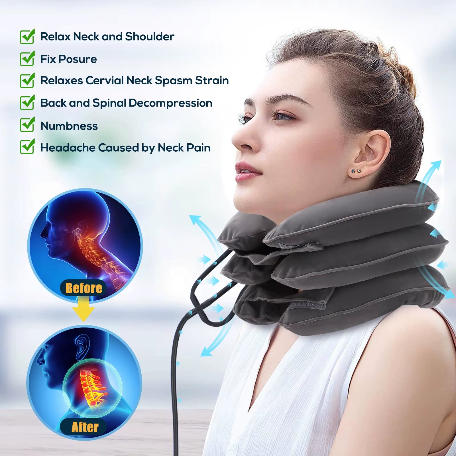 Neck Massager Cervical Support Pillow Air Pump Inflatable Collar Stretcher Brace 3 Layer Pain Relief Neck Ontlaster Traction