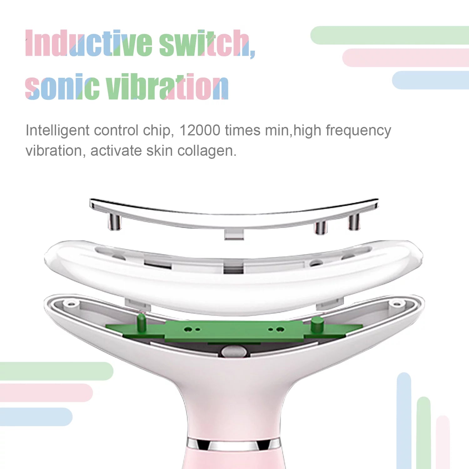 Skin Rejuvenation Beauty Device for Face and Neck Based Neck Lift on Triple Action LED, Thermal, and Vibration Technologies Lifts and Tightens Sagging Skin for a Radiant Appearance (Pink)