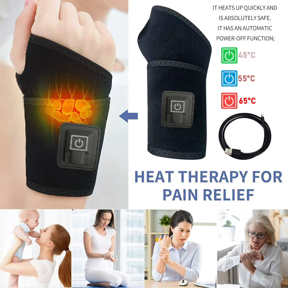 Wrist Heating Vibration Pad 3 Heat Level Heated Wrist Massager Hot Therapy for Carpal Tunnel Relief Tendonitis Wrist Support Pad