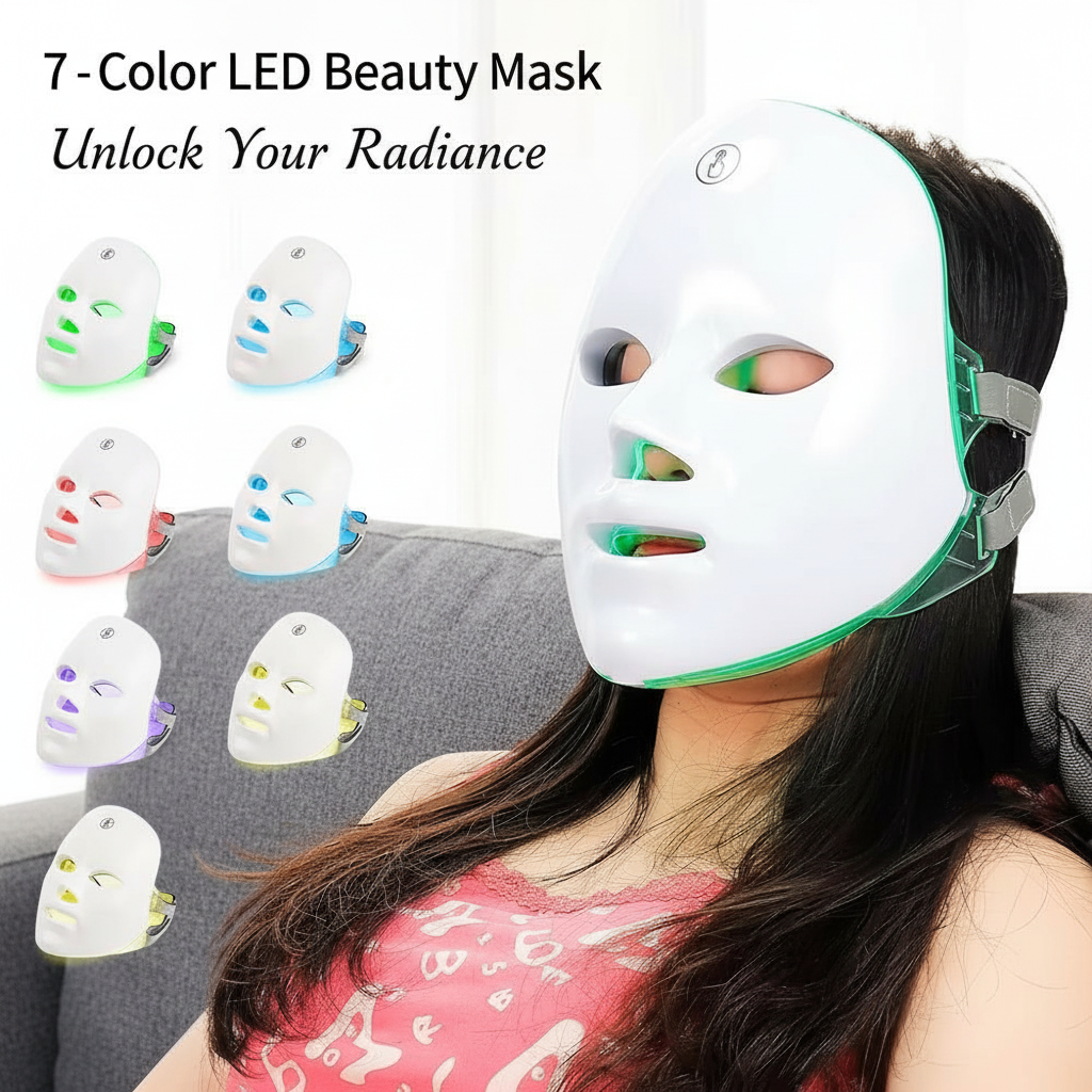7-Color LED Light Therapy Facial Mask – Rechargeable Skin Rejuvenation Beauty Device with Multiple Modes"